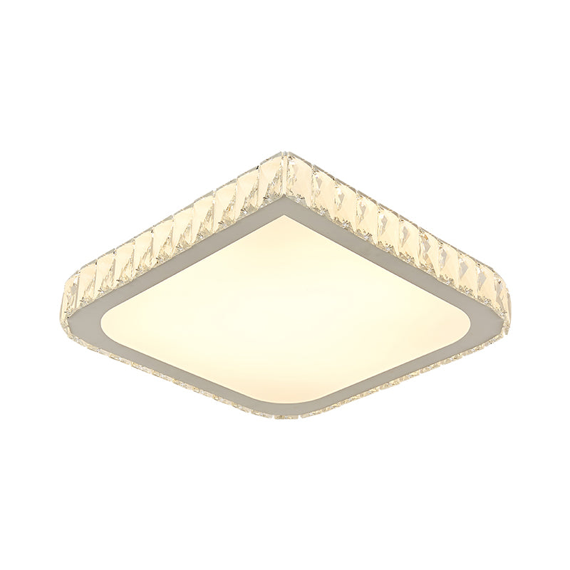 LED Bedroom Flush Light Fixture Simple Chrome Close to Ceiling Lamp with Square Crystal Shade