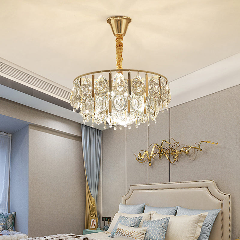 Crystal Conic Chandelier Modernism 3/4 Lights Gold Pendant Light Kit with Tiered Design, 16"/19.5" W