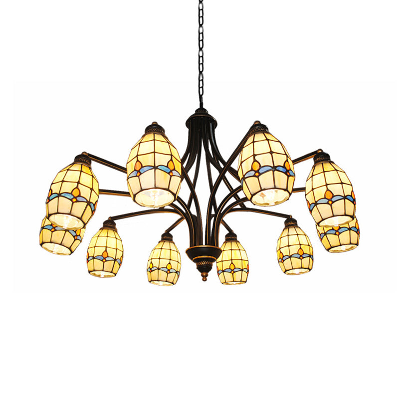Magnolia Chandelier Lamp with Metal Chain Stained Glass Tiffany Living Room Ceiling Pendant Light