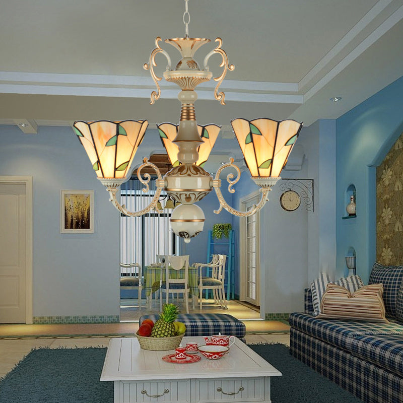 BEIGE LIGHT PENDANTE FOLLA GLAGE tradizionale a 3 luci lampada lampadario foyer con catena regolabile