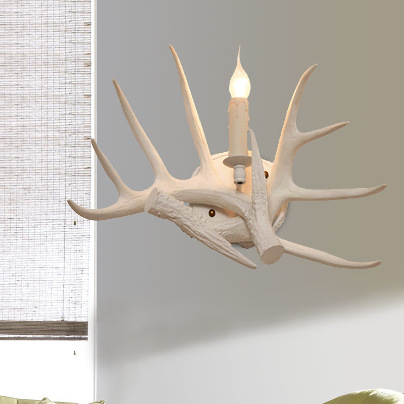 1 Light Living Room Wall Sconce Lighting Modern White Wall Mount Lamp with Antler Resin Shade