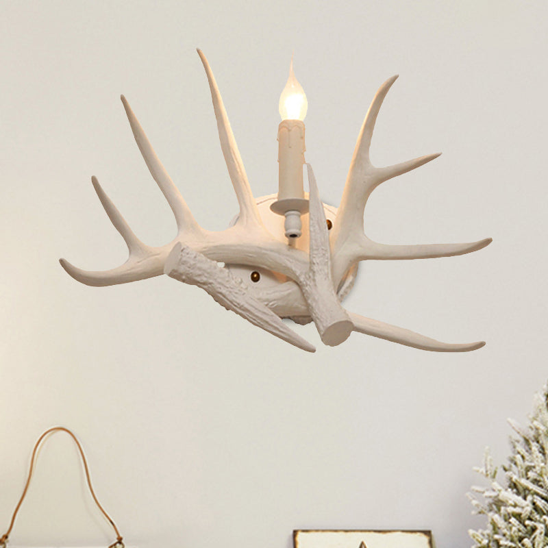 1 Light Living Room Wall Sconce Lighting Modern White Wall Mount Lamp with Antler Resin Shade