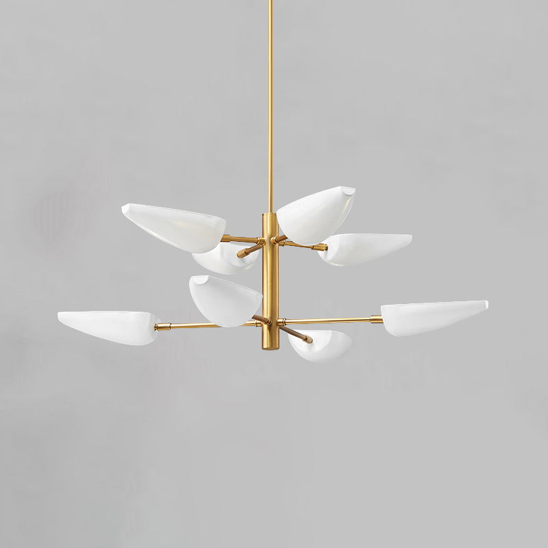 2-laags kroonluchter lamp met metalen lepel schaduw Noordse 8 lichten messing kroonluchter lichtbarmsel voor eetkamer