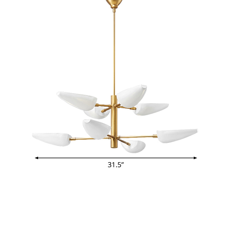 Lámpara de lámpara de lámpara de 2 niveles con sombra de cuchara de metal 8 luces de lámpara de latón lámpara de lámpara para comedor