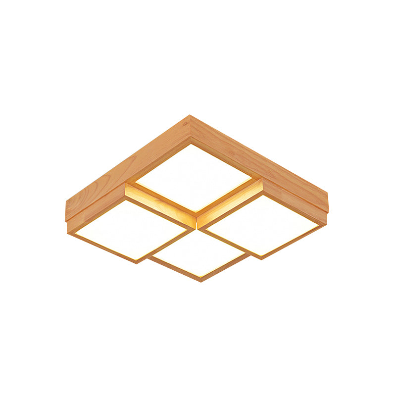 Natuurlijke Houten Vierkante Flush Licht Moderne 4/6/9-Licht Houten LED Plafond Lamp in Warm/Wit/Natuurlijk Licht