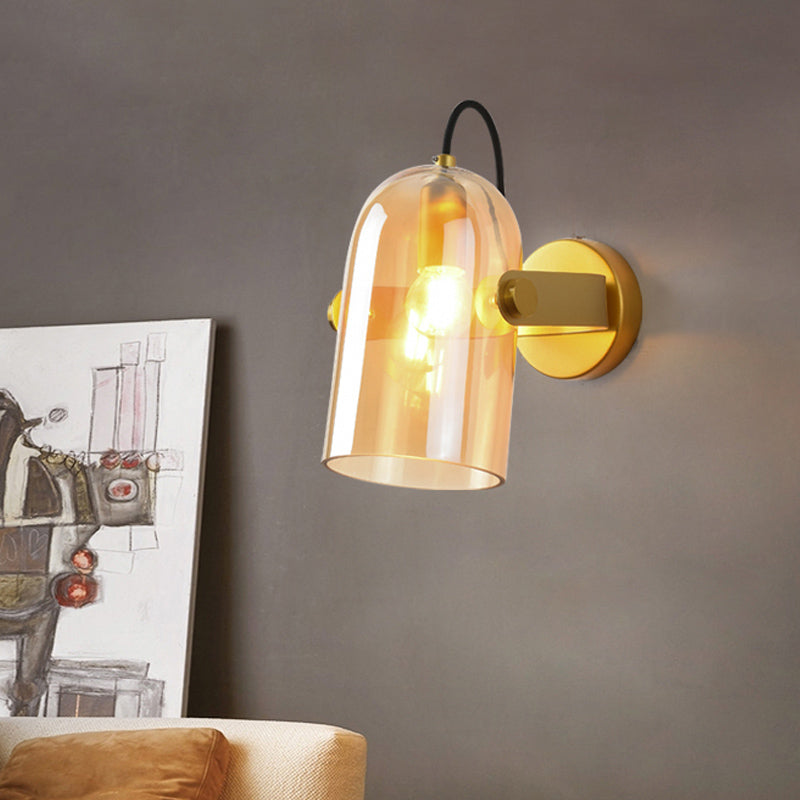 Swivel Shade Cloche Bedside Sconce Ideas Amber/Smoke Glass 1 Bulb Vintage Wall Mounted Light