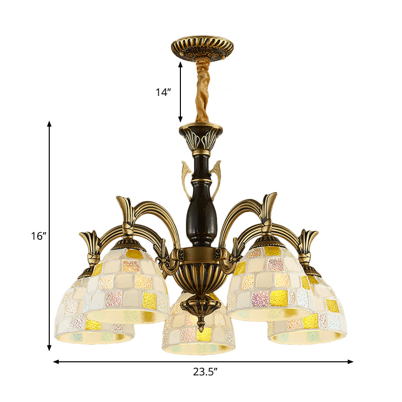 5 Lights Mosaic Hanging Light Vintage Stained Glass Indoor Lighting Fixture for Living Room