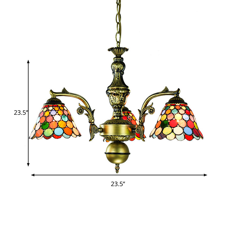 Vetro colorato in vetro rustico geometrico/libellula/girasole Light a pendente con lampadario regolabile a 3 luci in bronzo in bronzo antico