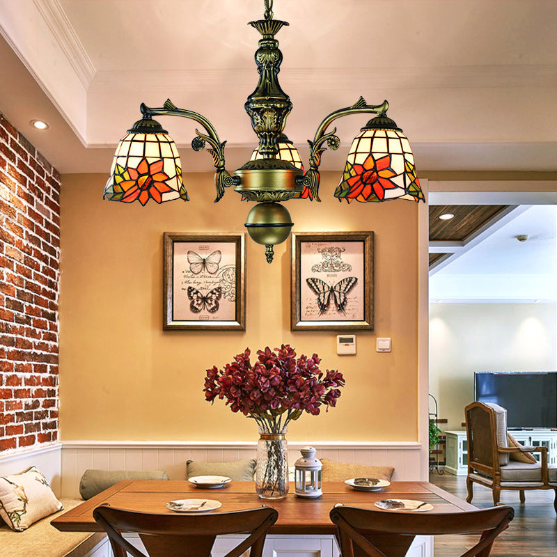 Vidst Vink Geométrico/Dragón de Dragón/Luz de colgante de girasol con cadena colgante ajustable 3 luces Candelera en acabado de bronce antiguo