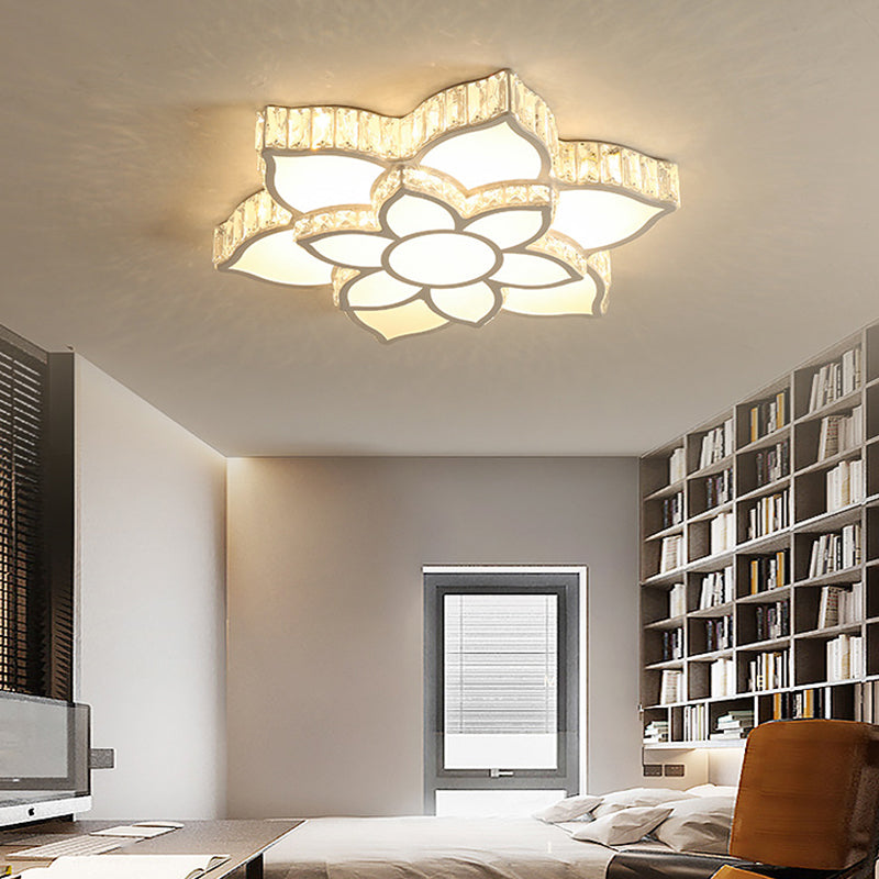 Acrylic Bloom Flush Mount Spotlight Modernism LED White Ceiling Light with K9 Crystal in White/3 Color Light/Remote Control Stepless Dimming, 22.5"/29.5"/35.5" W