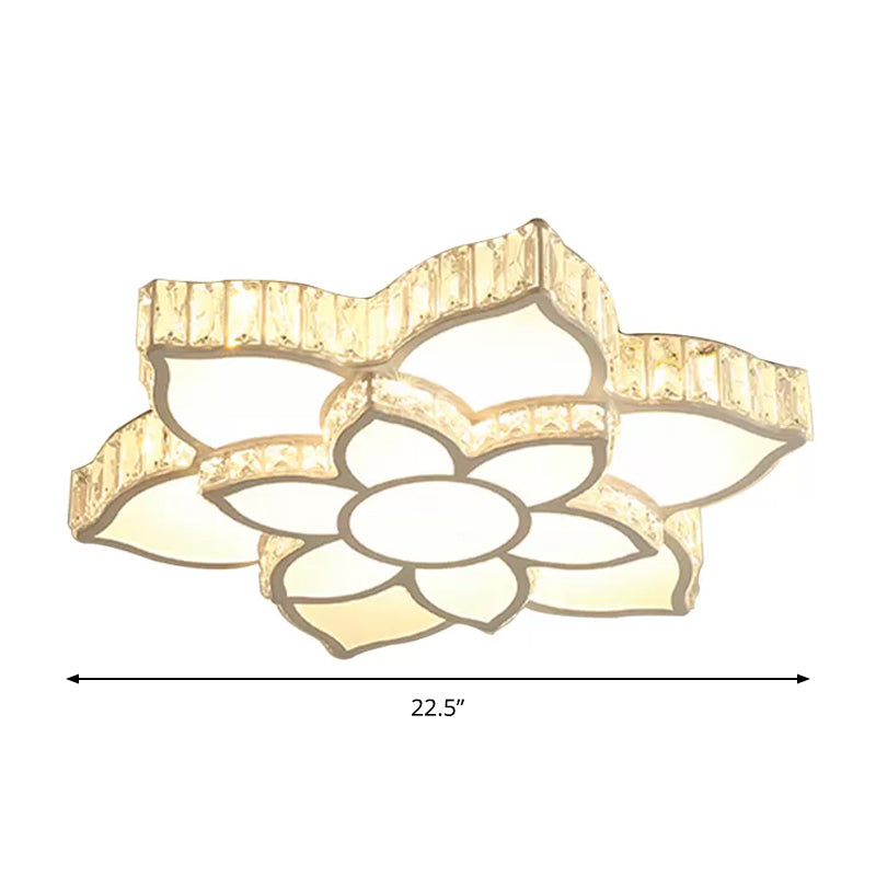 Acrylic Bloom Flush Mount Spotlight Modernism LED White Ceiling Light with K9 Crystal in White/3 Color Light/Remote Control Stepless Dimming, 22.5"/29.5"/35.5" W