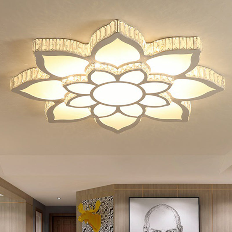Acrylic Bloom Flush Mount Spotlight Modernism LED White Ceiling Light with K9 Crystal in White/3 Color Light/Remote Control Stepless Dimming, 22.5"/29.5"/35.5" W