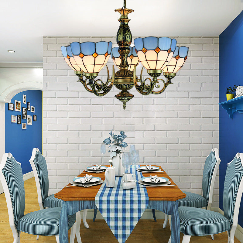 Ciotola Tiffany Ciotola Light Affermazione Light Verate Glass 5 Luci Lumo Lumo per sala da pranzo