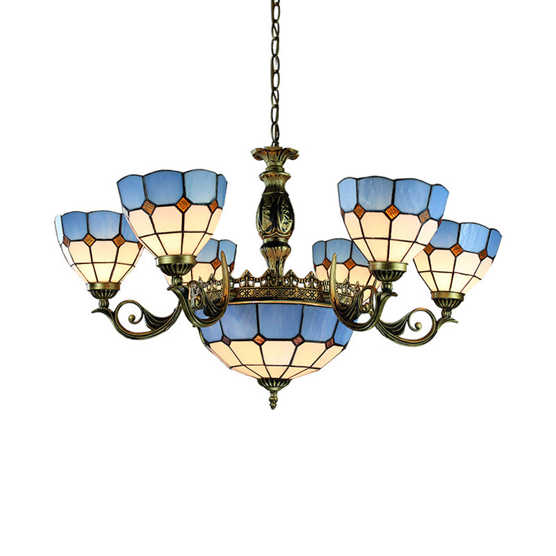 Lámpara colgante azul de 9 luces, lámpara de techo con cúpula de vidrieras náuticas para sala de estar