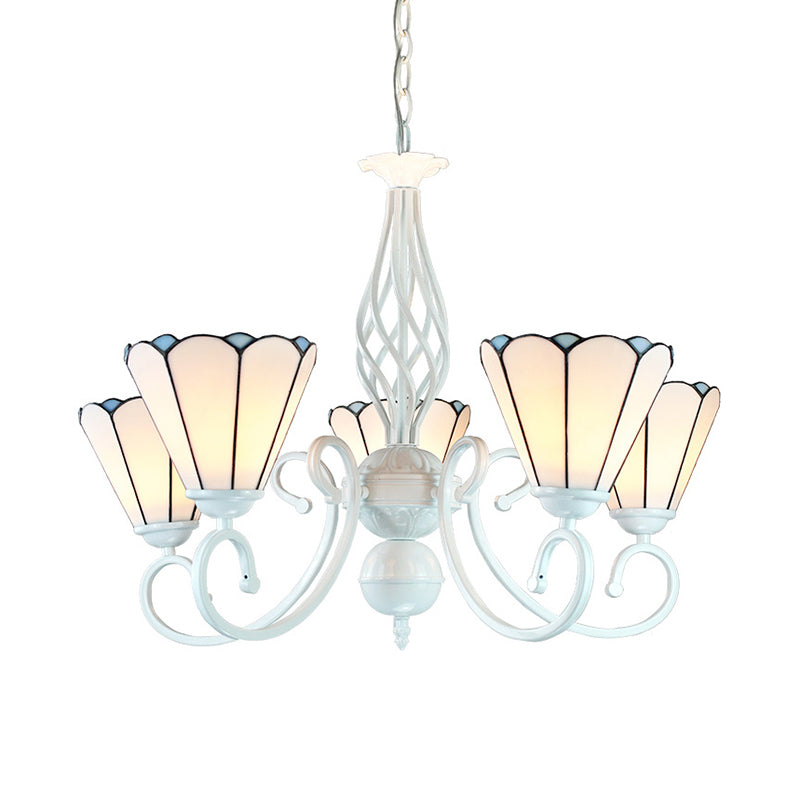 5 Lichterkegelkronleuchter mit verstellbarer Kette weißes Glas traditionelles Anhänger Licht für Schlafzimmer