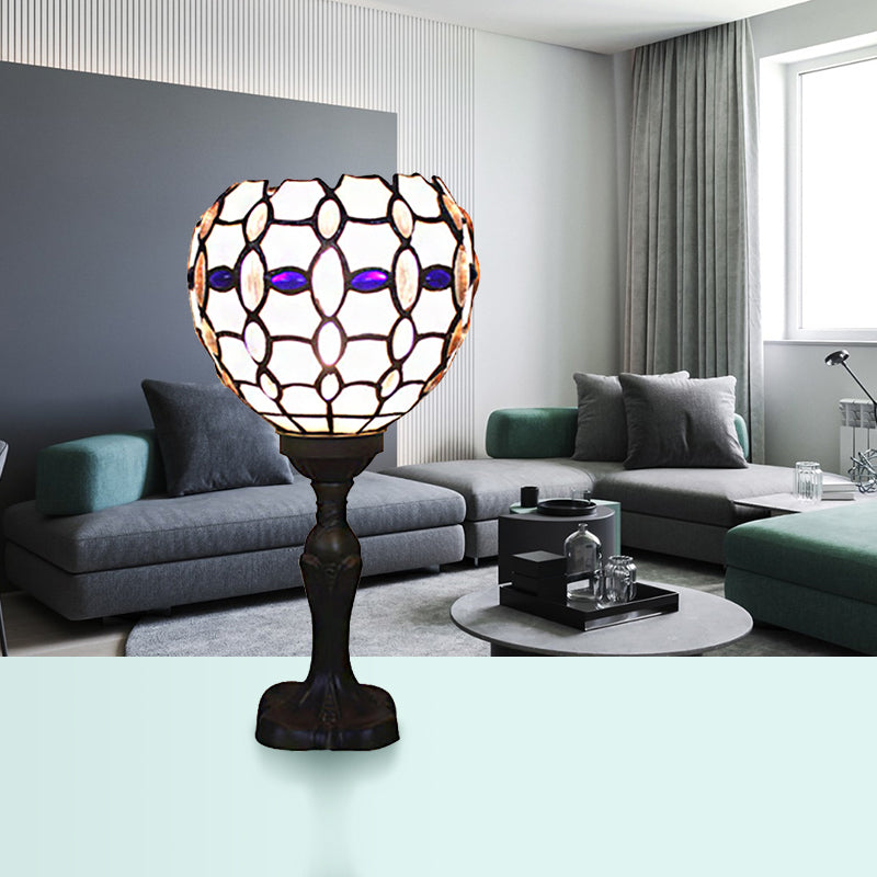 Blue Torch Table Light with Gem/Dragonfly Pattern Tiffany Traditional Stained Glass Desk Lamp for Cafe Living Room