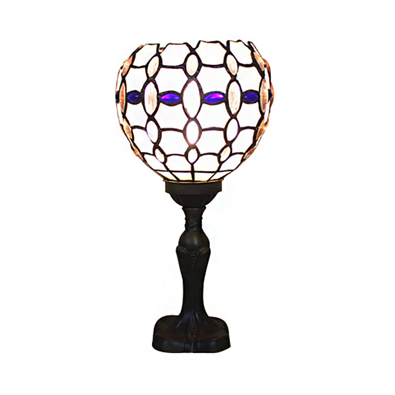 Blue Torch Table Light with Gem/Dragonfly Pattern Tiffany Traditional Stained Glass Desk Lamp for Cafe Living Room
