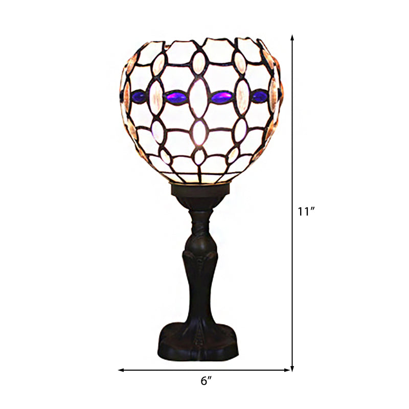 Blue Torch Table Light with Gem/Dragonfly Pattern Tiffany Traditional Stained Glass Desk Lamp for Cafe Living Room