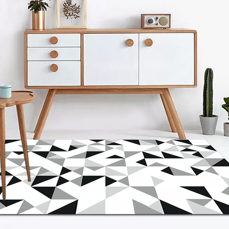 Black Geometric Pattern Rug Polyester Modern Rug Washable Anti-Slip Pet Friendly Area Rug for Living Room