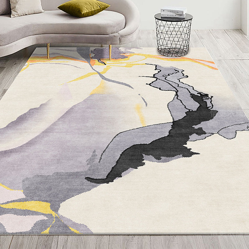 Grey Abstract Rug Polyester Modern Rug Washable Anti-Slip Pet Friendly Area Rug for Living Room