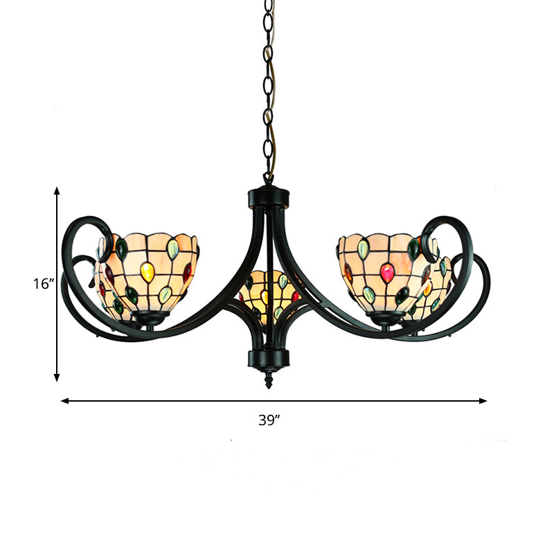 Illuminazione del lampadario in perline di Tiffany vetro colorato 5/6/8 luci a ciondolo interno in beige per soggiorno