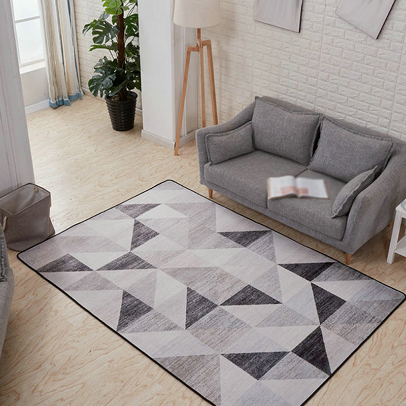 Modernist Geometric Pattern Rug Grey and Blue Polyester Rug Non-Slip Backing Washable Pet Friendly Carpet for Home