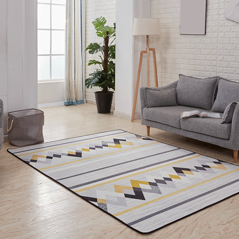Modernist Geometric Pattern Rug Grey and Blue Polyester Rug Non-Slip Backing Washable Pet Friendly Carpet for Home