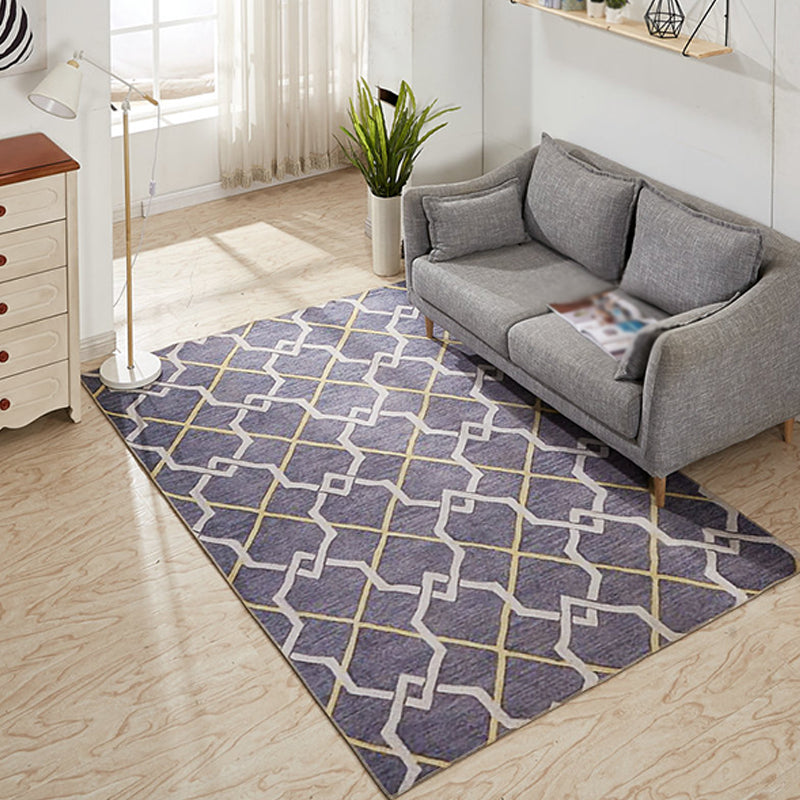 Modernist Geometric Pattern Rug Grey and Blue Polyester Rug Non-Slip Backing Washable Pet Friendly Carpet for Home
