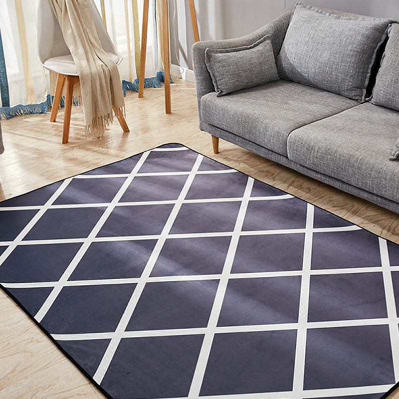 Modernist Geometric Pattern Rug Grey and Blue Polyester Rug Non-Slip Backing Washable Pet Friendly Carpet for Home