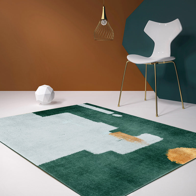 Green Abstract Pattern Rug Polyester Modern Rug Washable Anti-Slip Pet Friendly Area Rug for Living Room