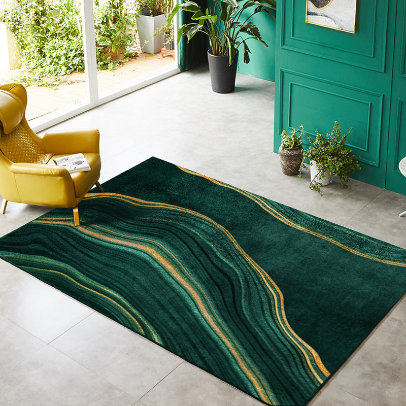 Green Abstract Pattern Rug Polyester Modern Rug Washable Anti-Slip Pet Friendly Area Rug for Living Room