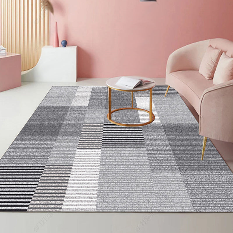 Modernist Striped Pattern Rug Light Grey and Pink Polyester Rug Non-Slip Backing Washable Pet Friendly Carpet for Home