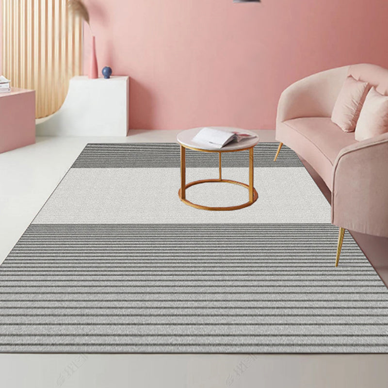 Modernist Striped Pattern Rug Light Grey and Pink Polyester Rug Non-Slip Backing Washable Pet Friendly Carpet for Home