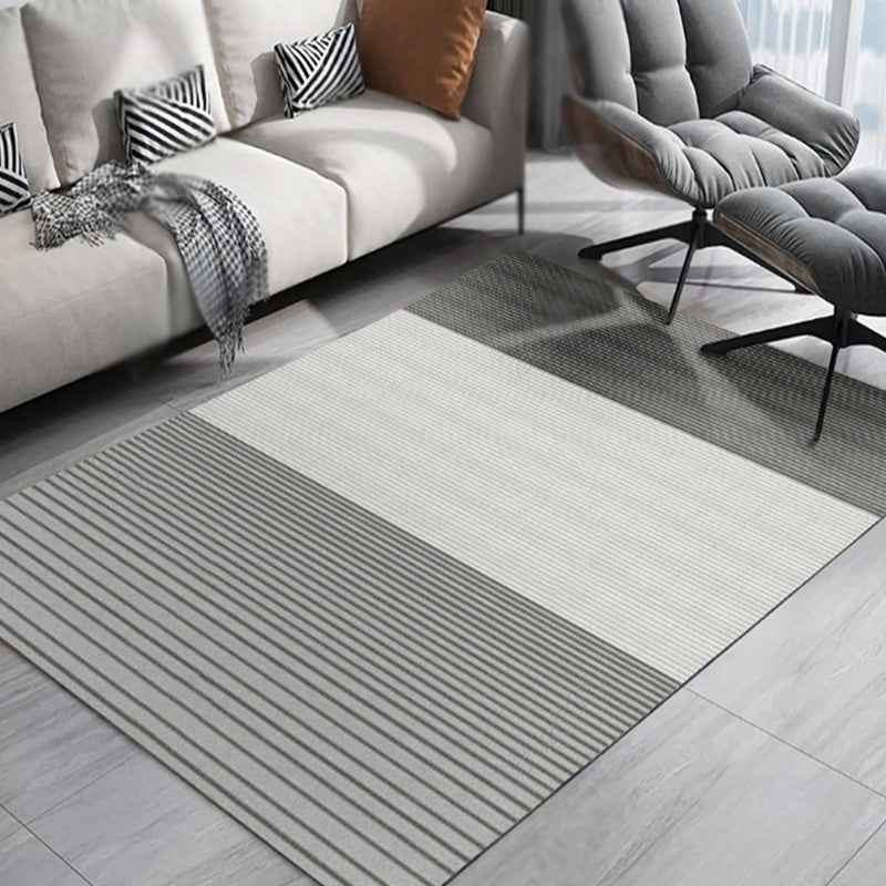 Modernist Striped Pattern Rug Light Grey and Pink Polyester Rug Non-Slip Backing Washable Pet Friendly Carpet for Home