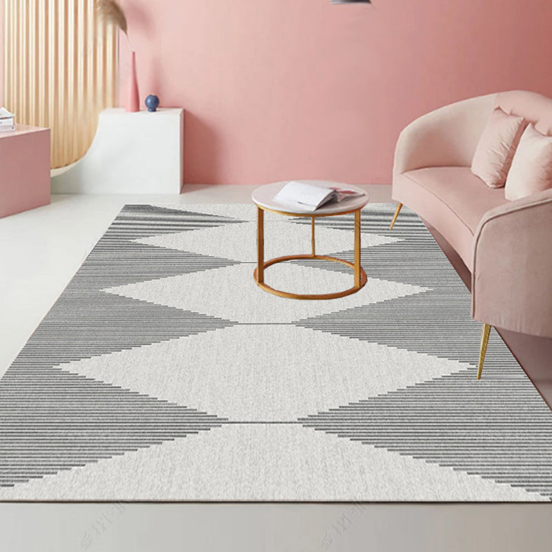 Modernist Striped Pattern Rug Light Grey and Pink Polyester Rug Non-Slip Backing Washable Pet Friendly Carpet for Home