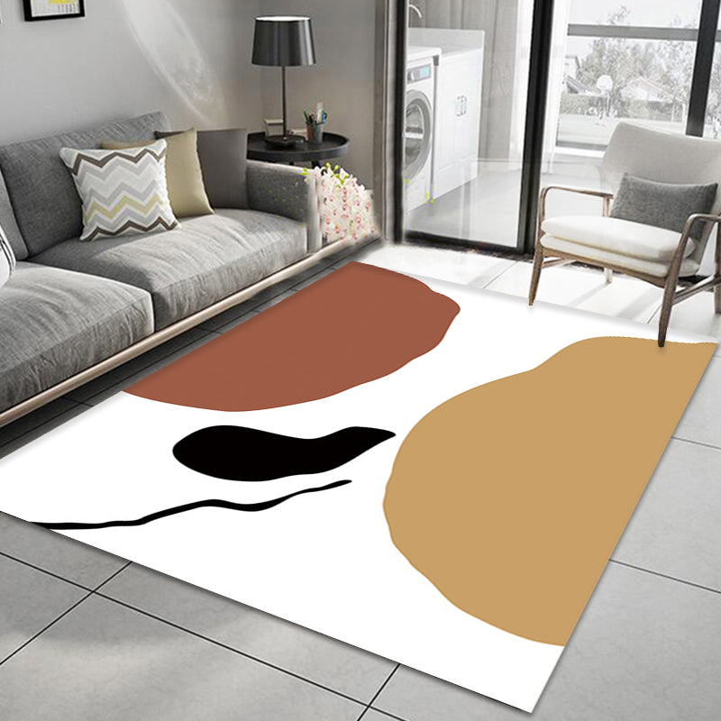 Unique White Modernist Rug Polyester Colorblock Rug Washable Pet Friendly Non-Slip Carpet for Living Room
