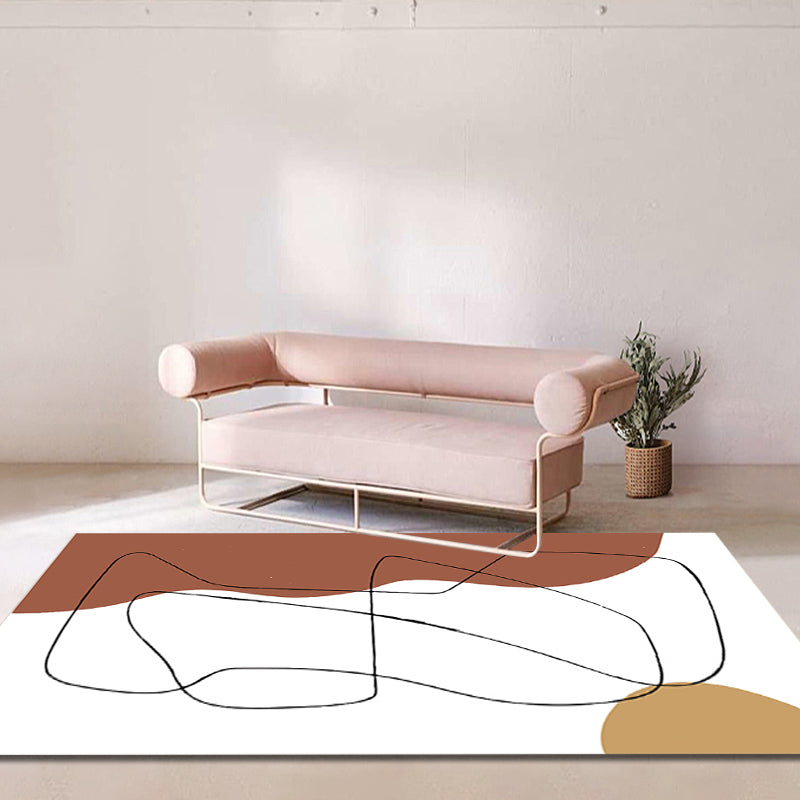 Unique White Modernist Rug Polyester Colorblock Rug Washable Pet Friendly Non-Slip Carpet for Living Room