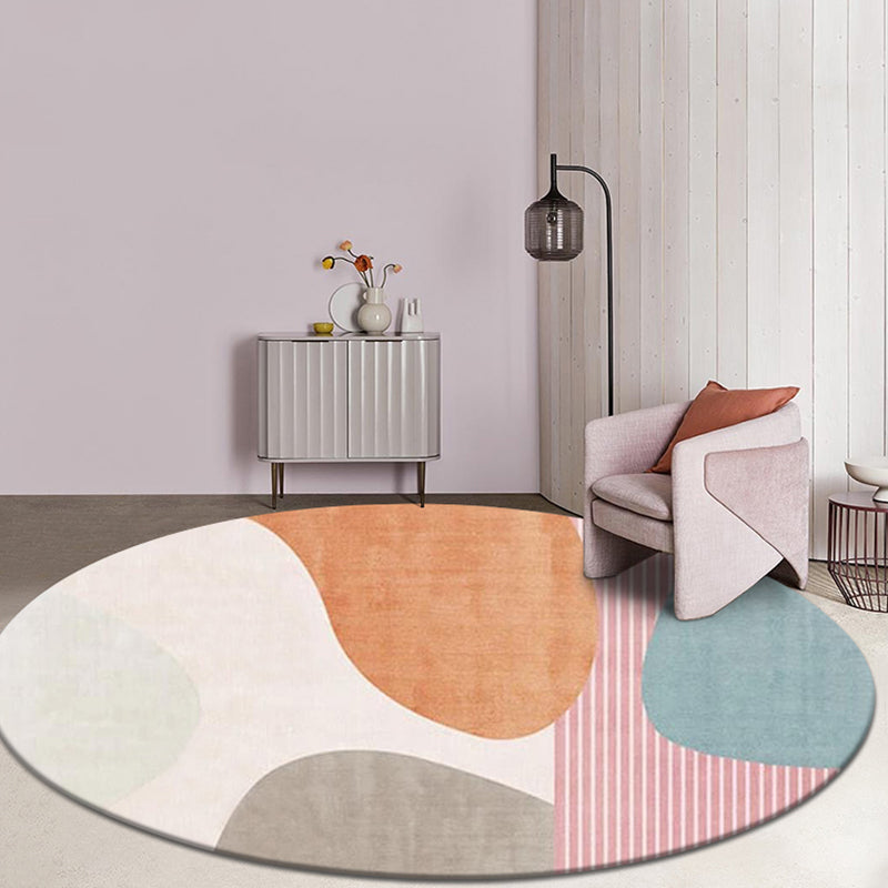 Pink Multicolor Colorblock Rug Polyester Modern Rug Washable Anti-Slip Pet Friendly Area Rug for Living Room