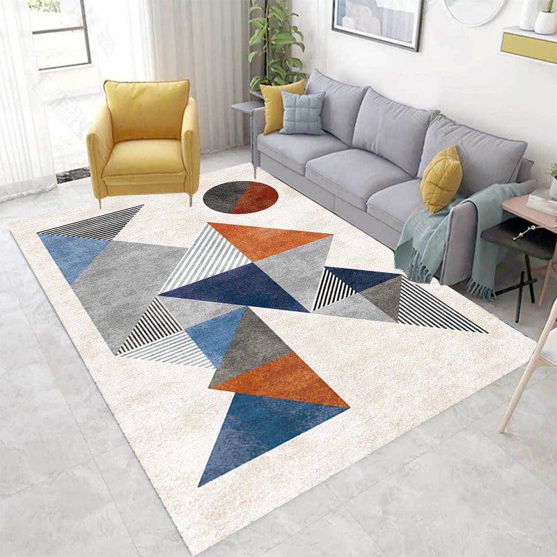 Multicolor Geometric Pattern Rug with Stripe Polyester Modern Rug Washable Anti-Slip Pet Friendly Area Rug for Living Room