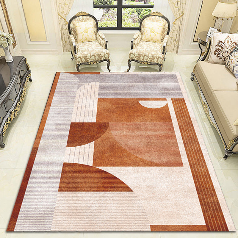 Multicolor Geometric Pattern Rug with Stripe Polyester Modern Rug Washable Anti-Slip Pet Friendly Area Rug for Living Room