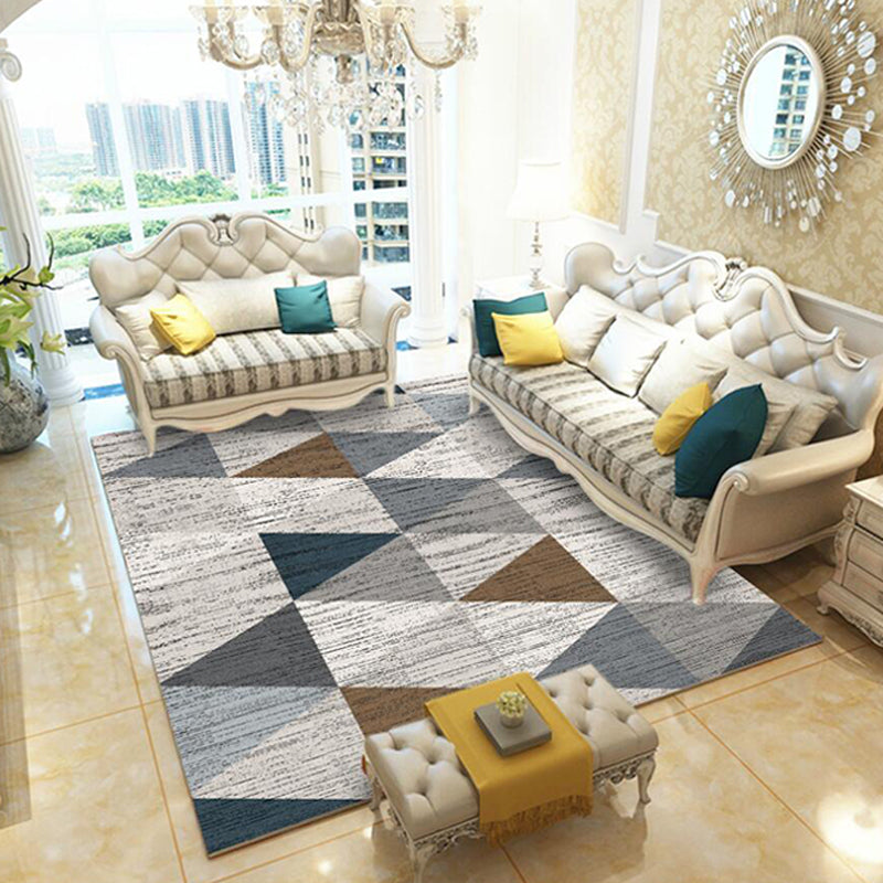 Multicolor Geometric Pattern Rug Polyester Modern Rug Washable Anti-Slip Pet Friendly Area Rug for Living Room