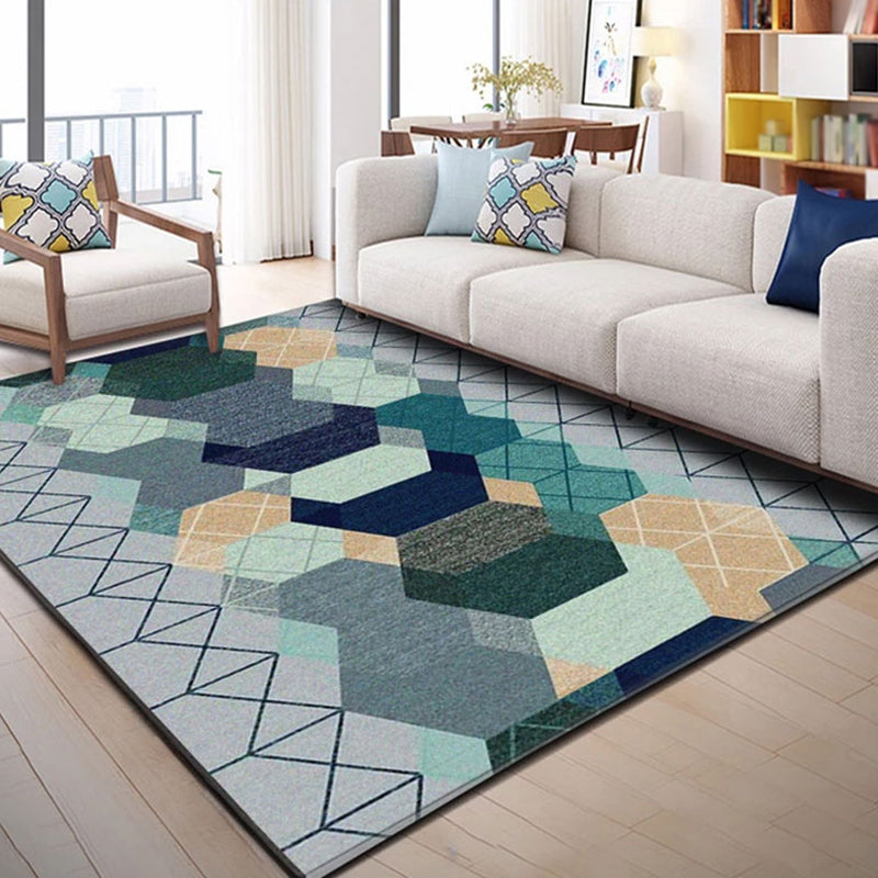 Multicolor Geometric Pattern Rug Polyester Modern Rug Washable Anti-Slip Pet Friendly Area Rug for Living Room