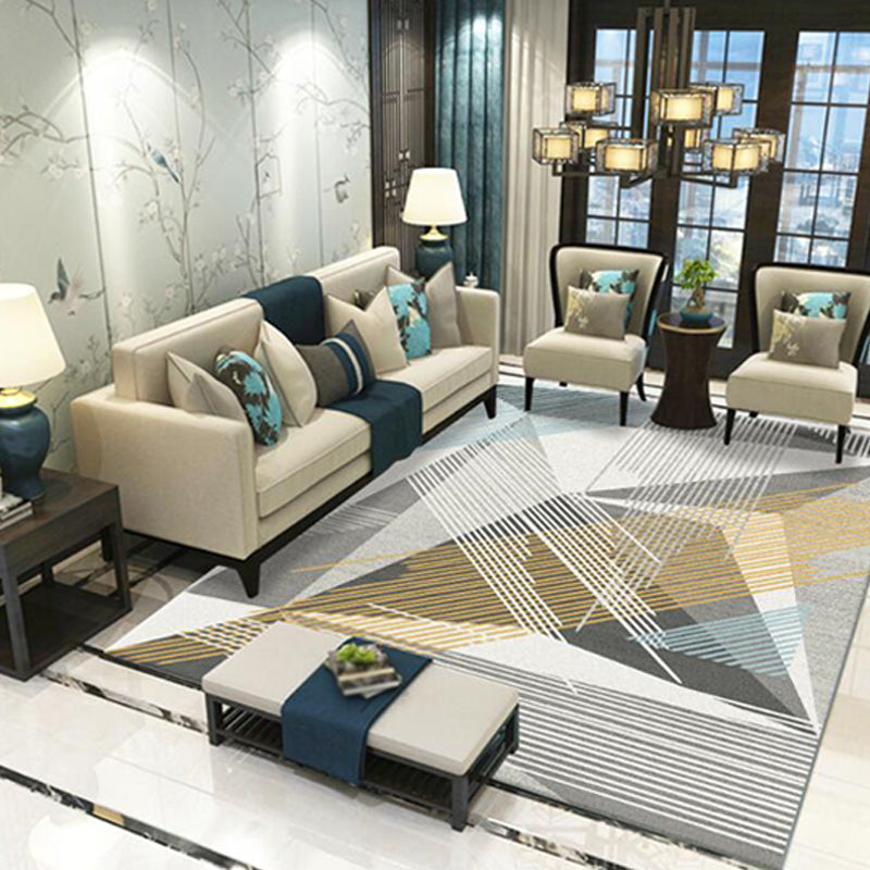 Multicolor Geometric Pattern Rug Polyester Modern Rug Washable Anti-Slip Pet Friendly Area Rug for Living Room