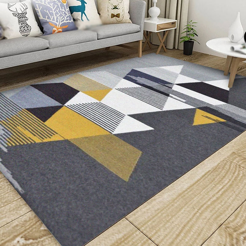 Multicolor Geometric Pattern Rug Polyester Modern Rug Washable Anti-Slip Pet Friendly Area Rug for Living Room