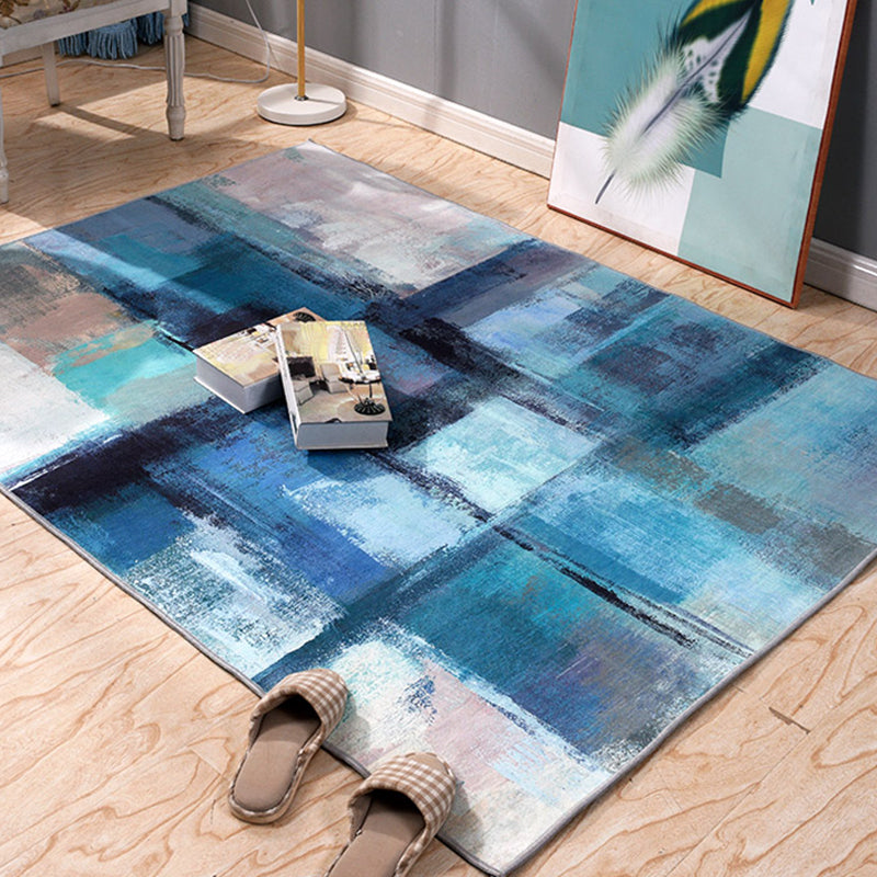 Multicolor Brushstroke Pattern Rug Polyester Modern Rug Washable Anti-Slip Pet Friendly Area Rug for Living Room