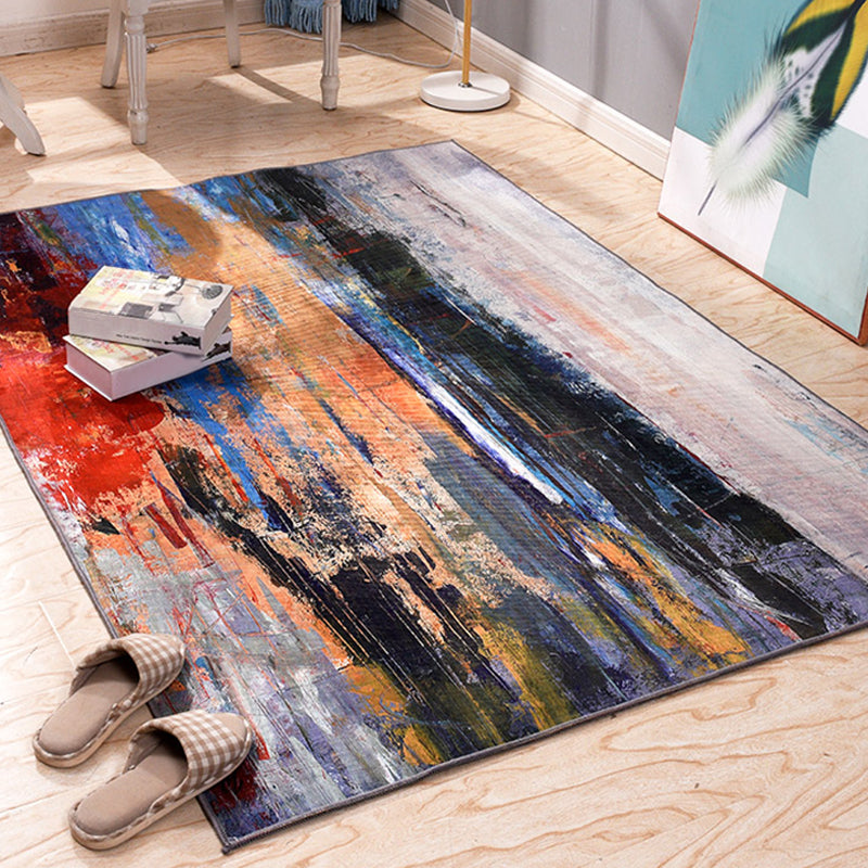 Multicolor Brushstroke Pattern Rug Polyester Modern Rug Washable Anti-Slip Pet Friendly Area Rug for Living Room