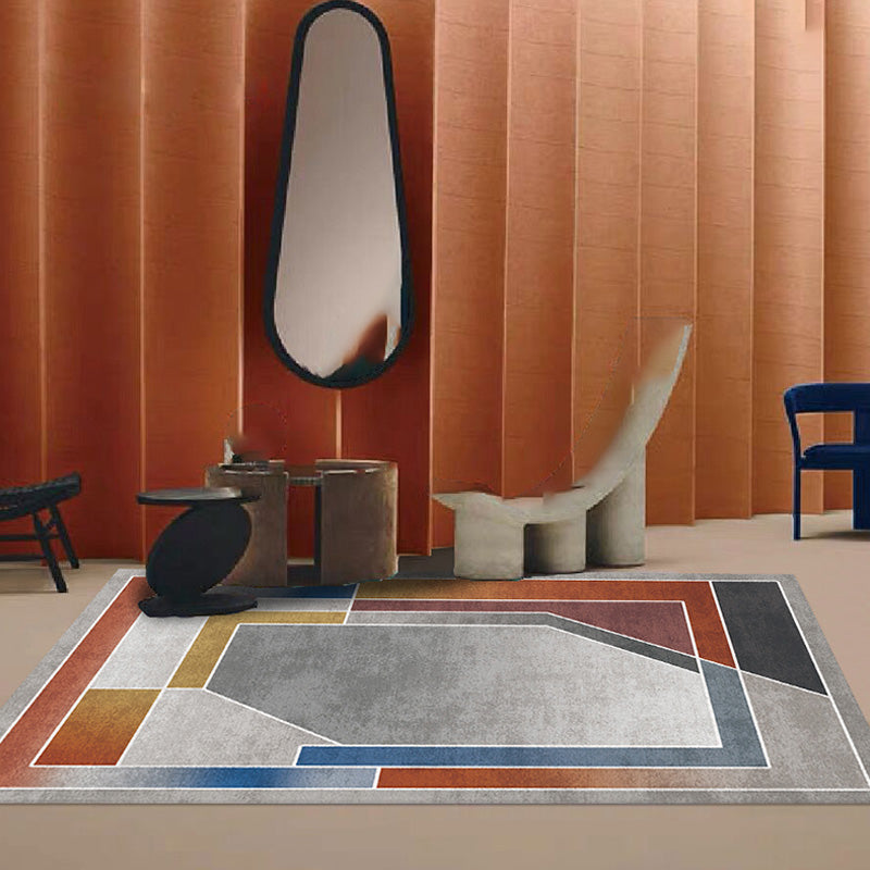 Multicolor Geometric Pattern Rug with Stripe Polyester Modern Rug Washable Anti-Slip Pet Friendly Area Rug for Living Room