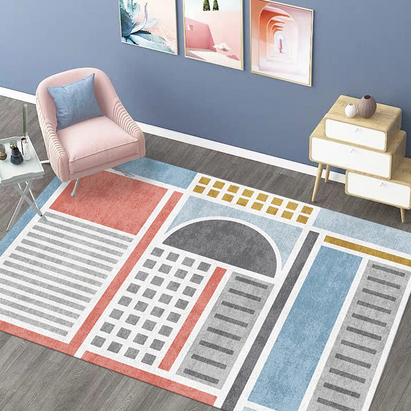 Multicolor Geometric Pattern Rug with Stripe Polyester Modern Rug Washable Anti-Slip Pet Friendly Area Rug for Living Room