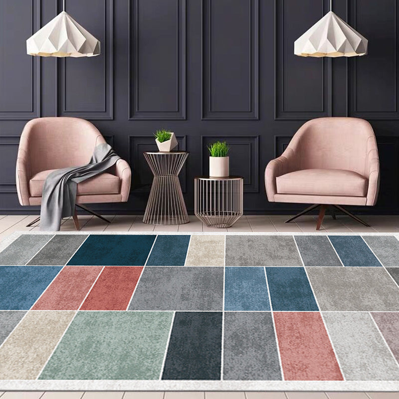 Multicolor Geometric Pattern Rug with Stripe Polyester Modern Rug Washable Anti-Slip Pet Friendly Area Rug for Living Room