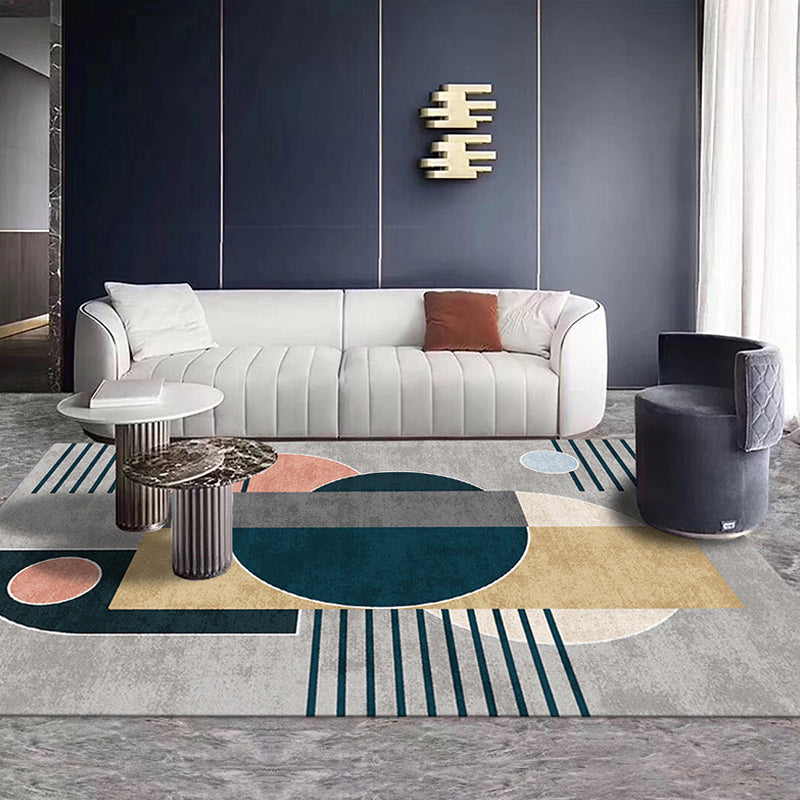 Multicolor Geometric Pattern Rug with Stripe Polyester Modern Rug Washable Anti-Slip Pet Friendly Area Rug for Living Room